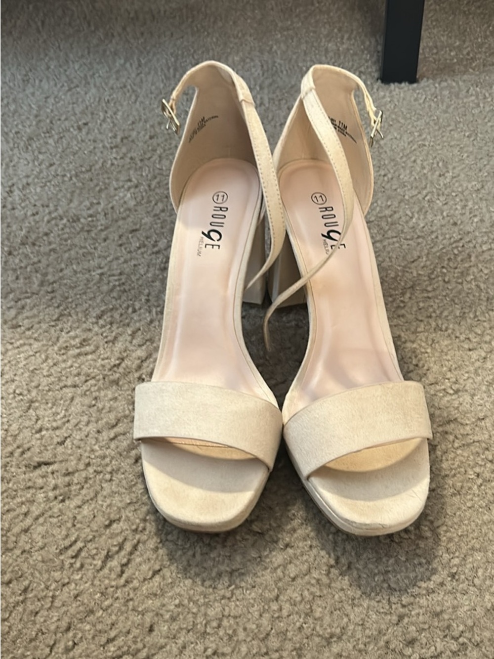 Rouge Helium Nude Block Heel Sandals with Ankle Strap